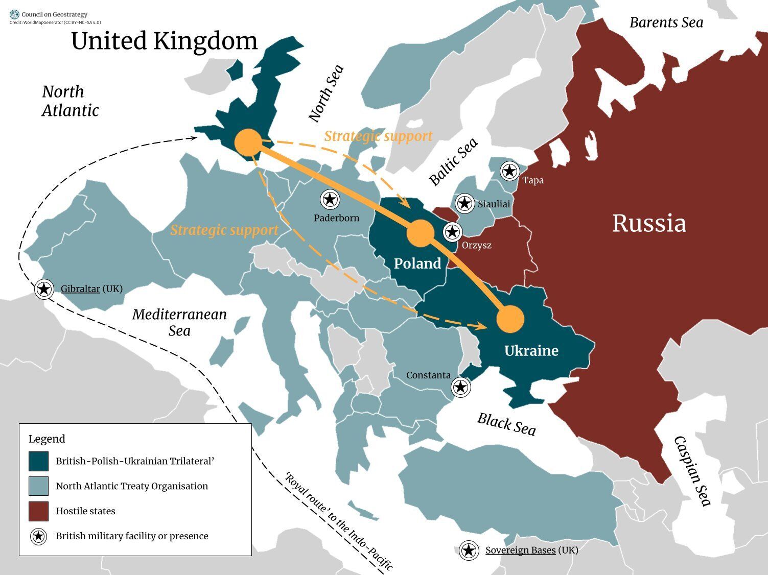 Карта альянсу Британія – Україна – Польща.