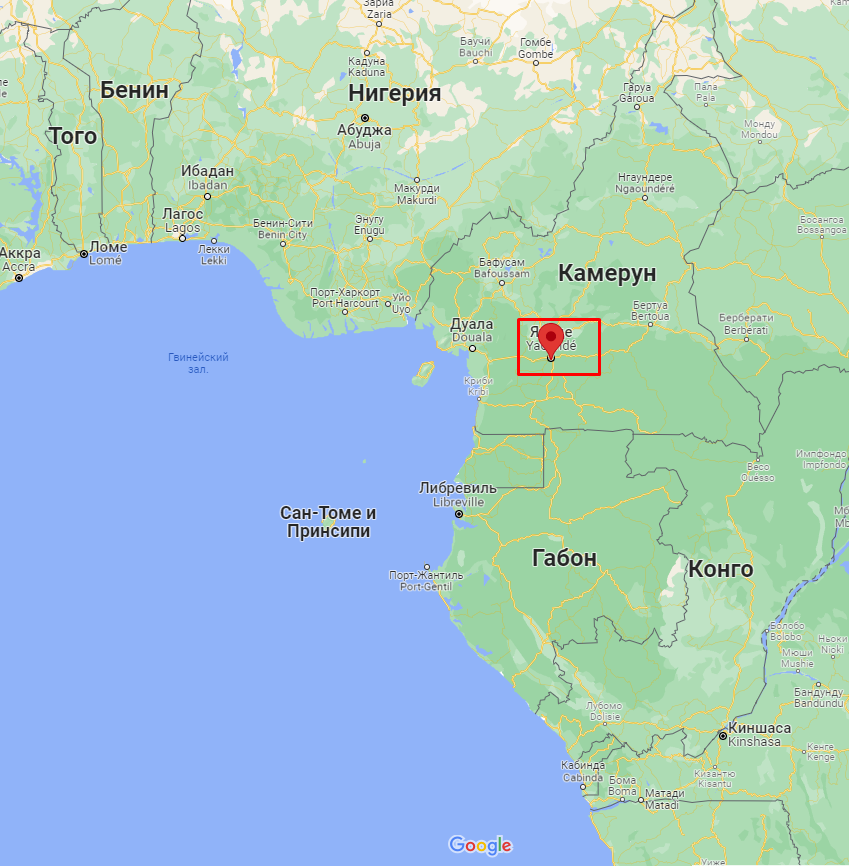 Камерун и столица страны Яунде на карте
