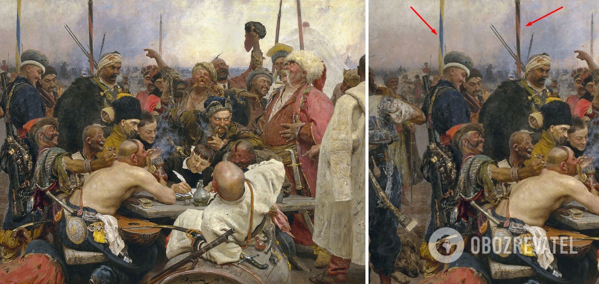 На картине "Казаки пишут письмо турецкому султану" можно увидеть цвета украинского флага.