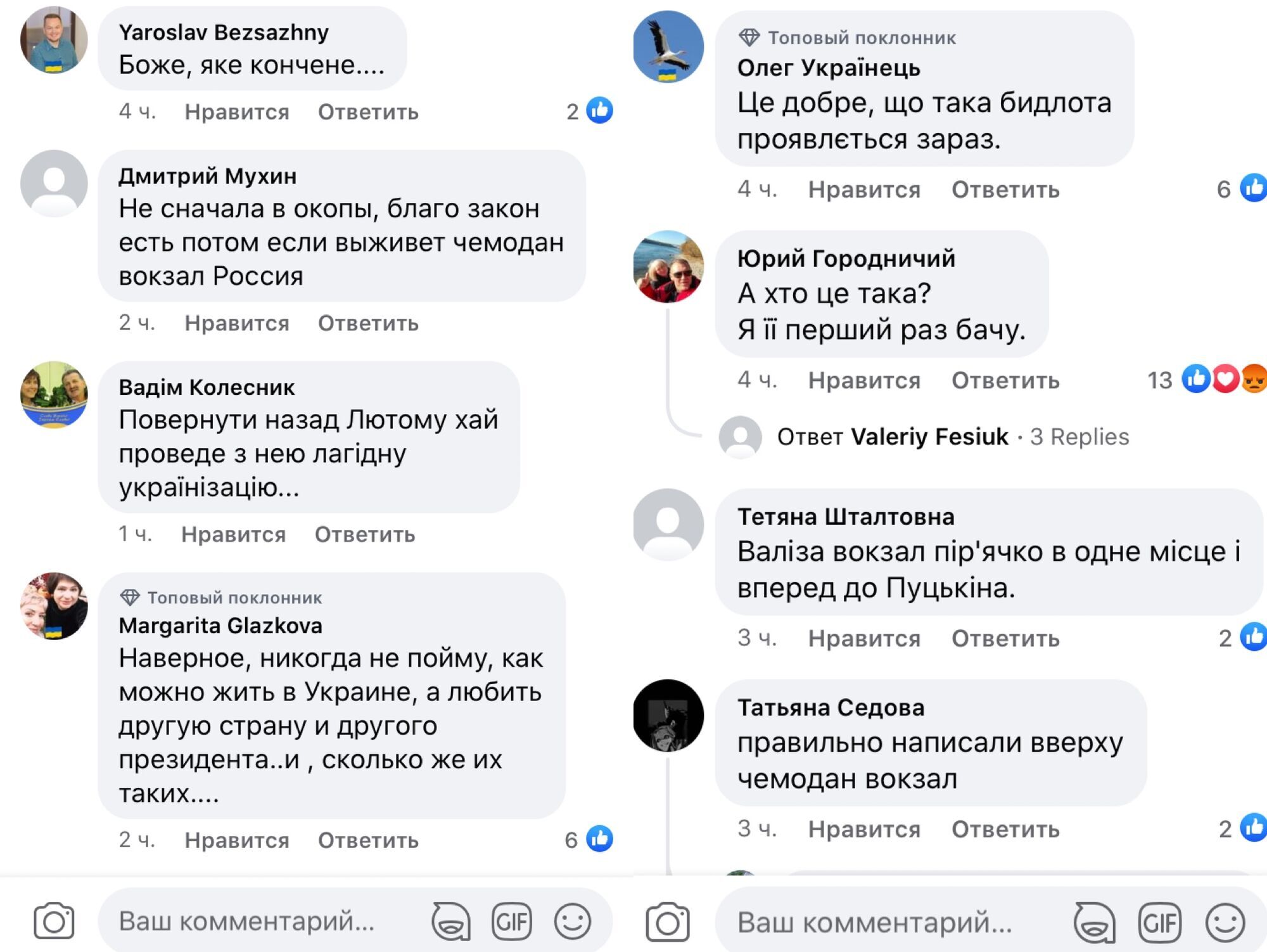 Комментарии под новостью о заявлении Снежаны Егоровой