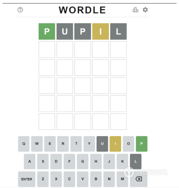 Начало игры в Wordle
