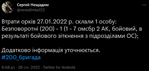 Скрин посту Сергія Нещадима в Twitter