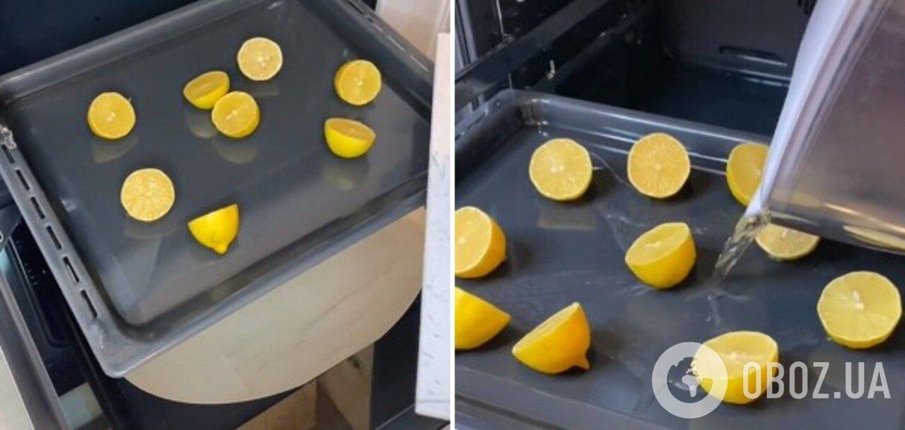 Удаление жира из духовки с помощью лимонов