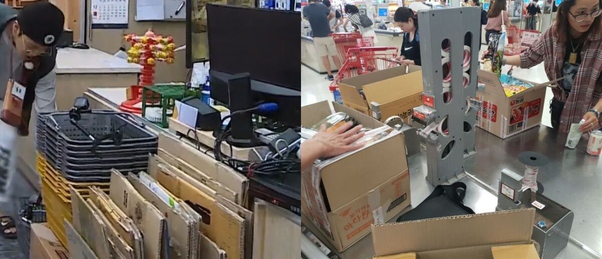 Коробки для покупок роздають і в маленьких магазинчиках, і у великих супермаркетах Кореї