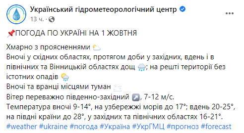 Жовтень почнеться туманами і дощами: прогноз синоптиків на суботу