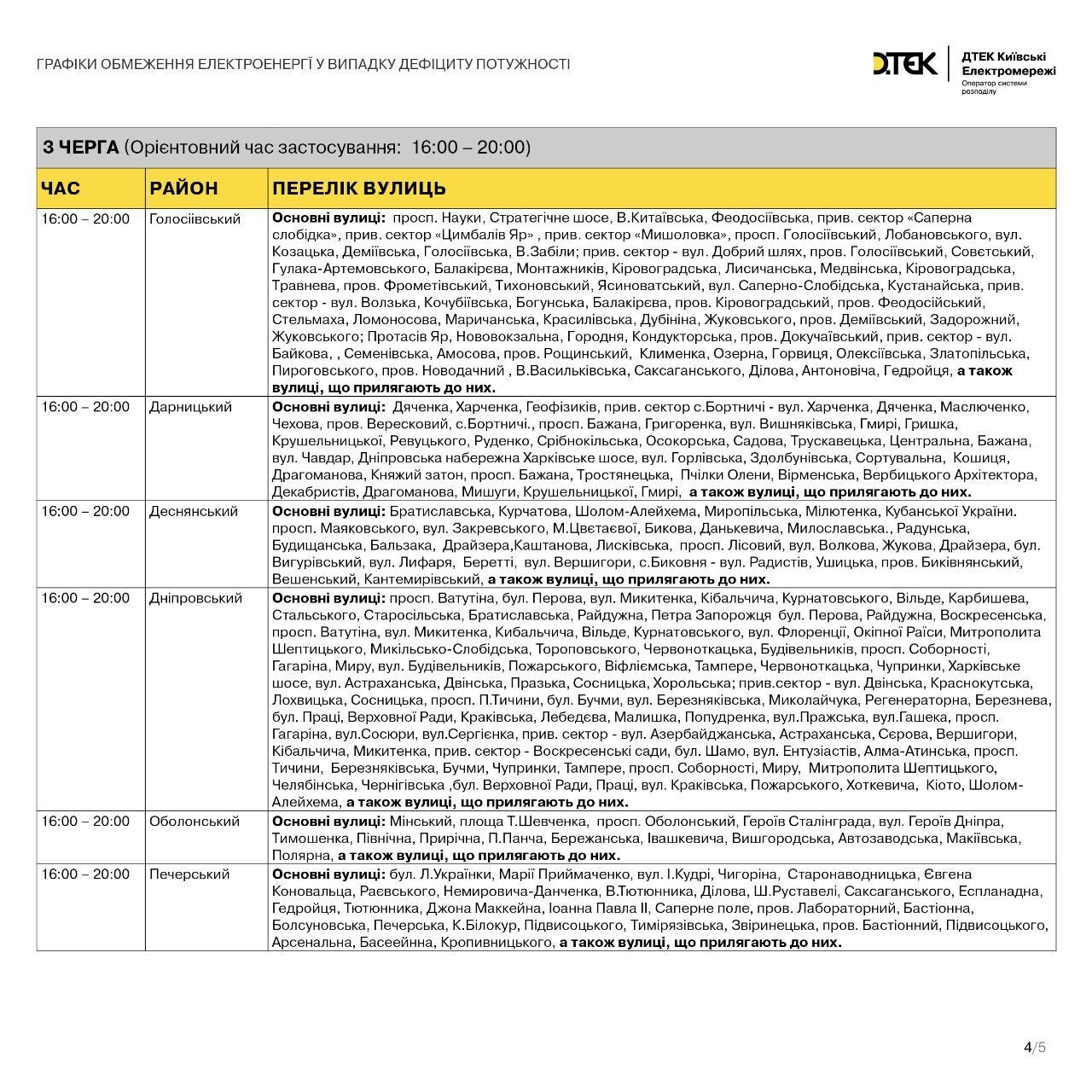 ДТЭК изменил график отключений электроэнергии в Киеве