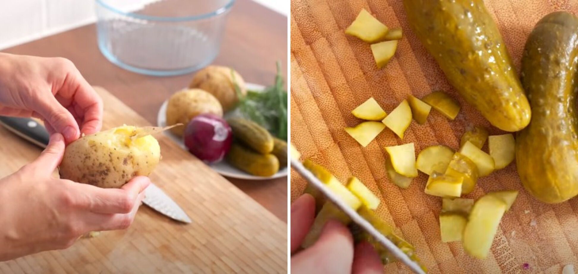 Салат с картофелем в мундире и маринованными огурцами