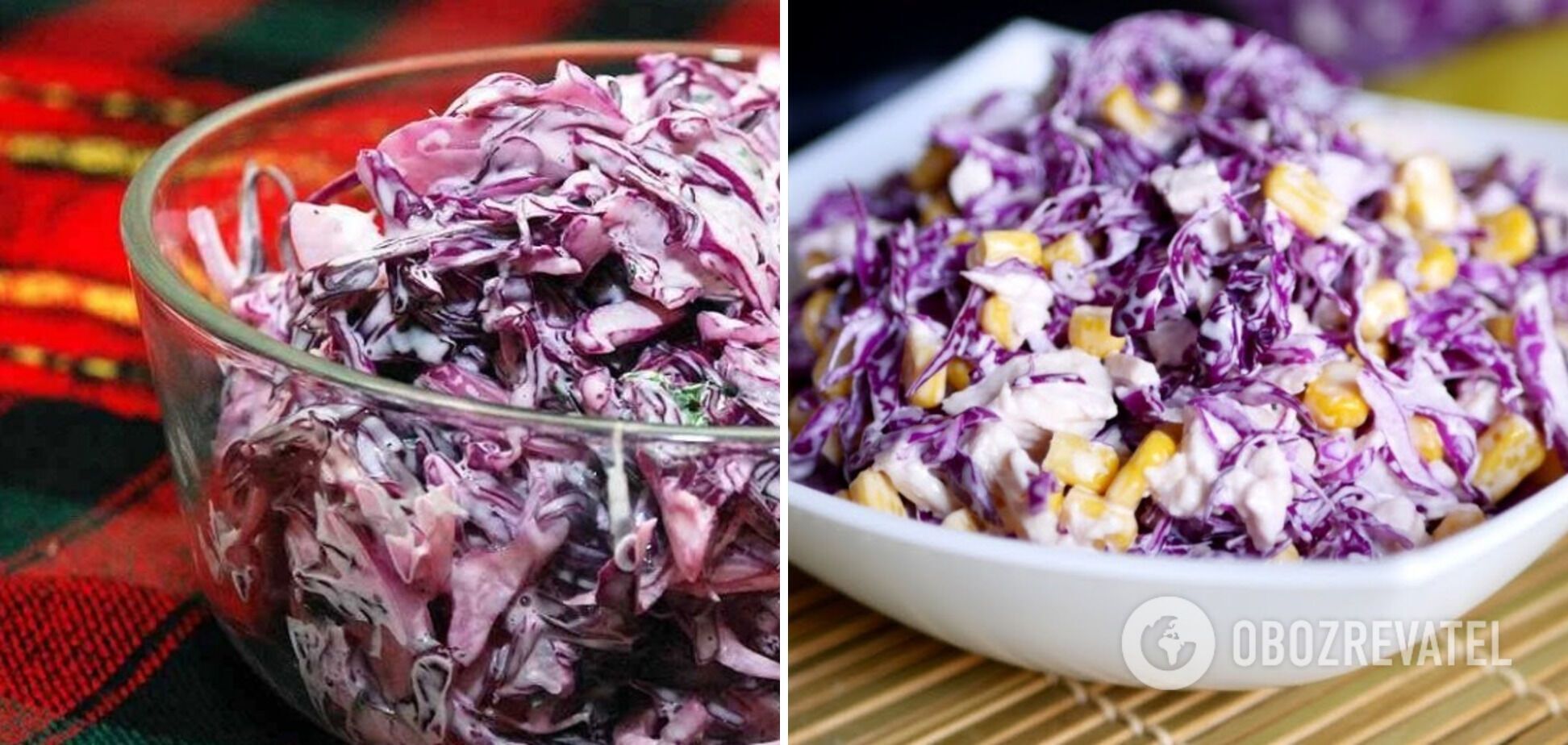 Салат с фиолетовой капустой, кукурузой и крабовыми палочками