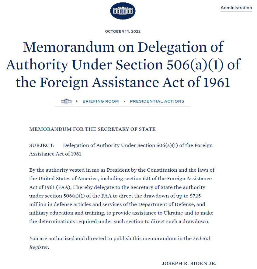 Байден оголосив про надання військової допомоги Україні на 725 млн доларів: Зеленський подякував