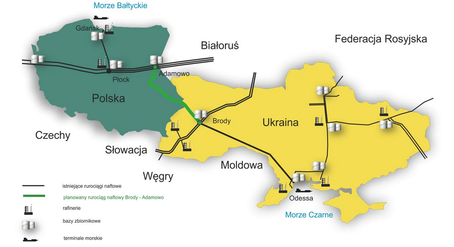 Маршрути нафтопроводу ''Дружба'' на території Польщі та України