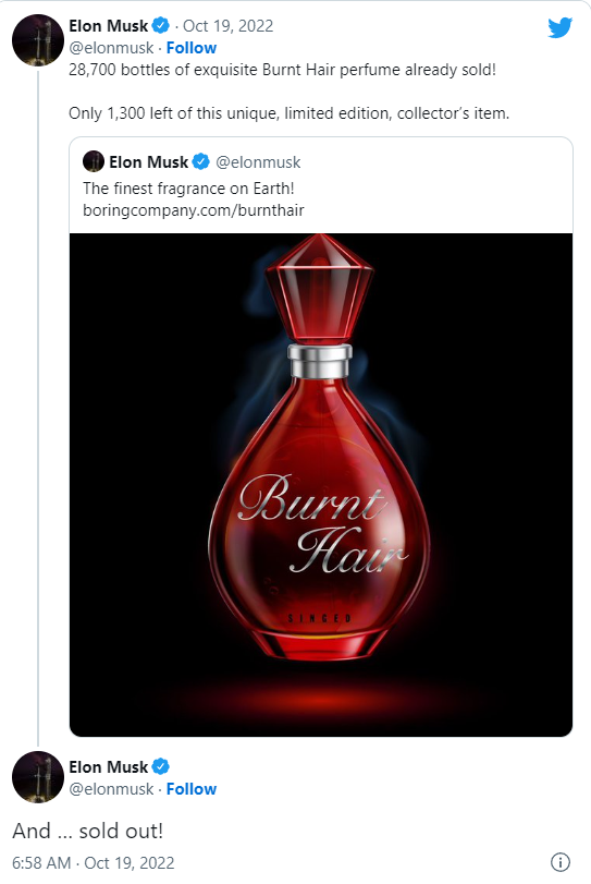 Маск повідомив, що парфуми розпродані