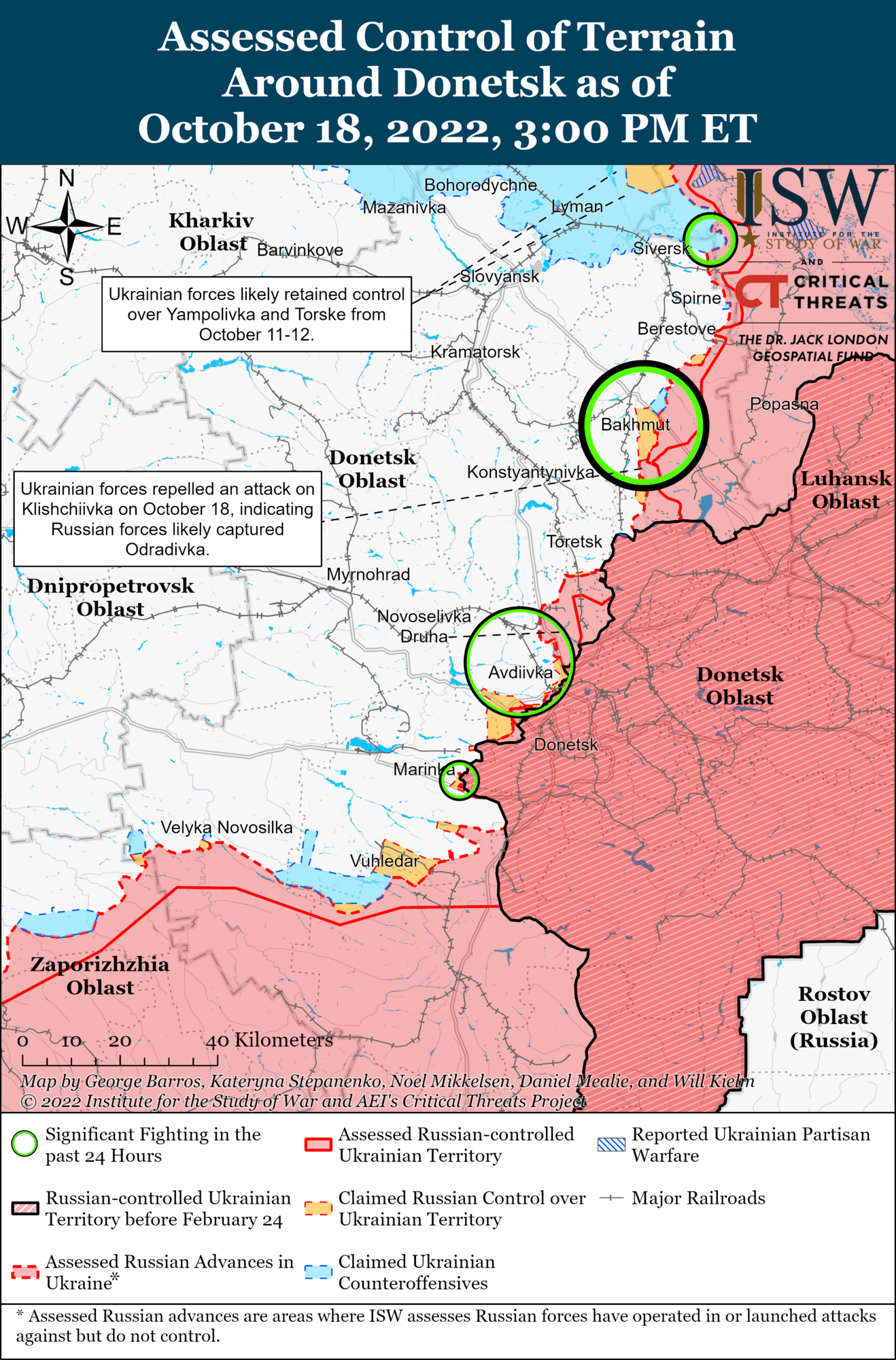 Войска РФ хотят вернуть утраченные позиции на Харьковщине, ведут атаки возле Бахмута и Авдеевки – ISW