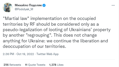 Для Украины ничего не изменится: в ОП объяснили, что на самом деле означает введение военного положения на оккупированных территориях