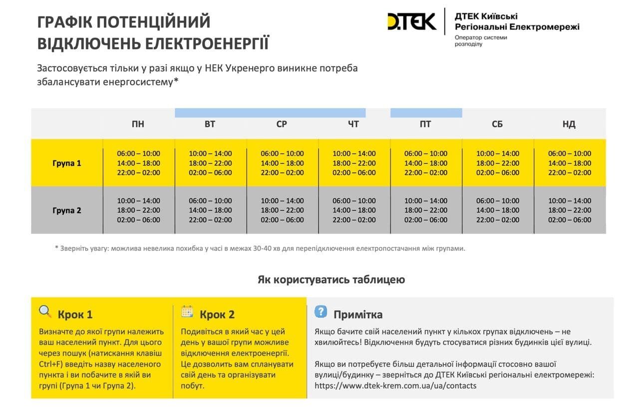 Світло можуть відключати на кілька годин