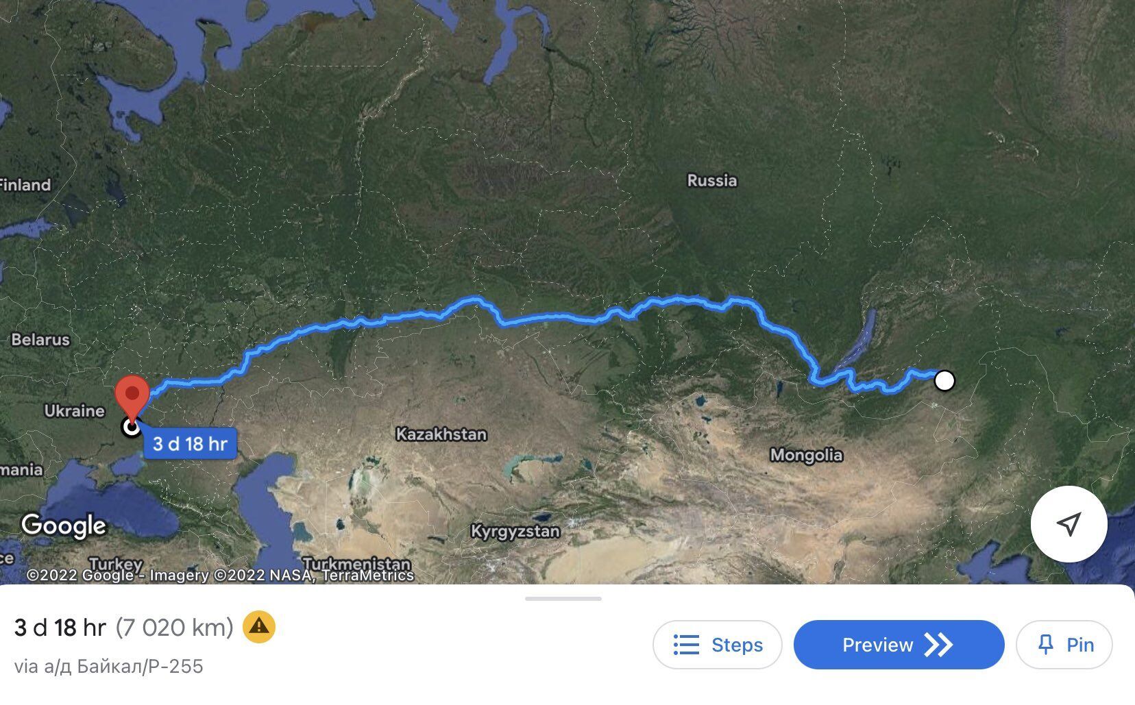 Расстояние из Забайкалья в Украину