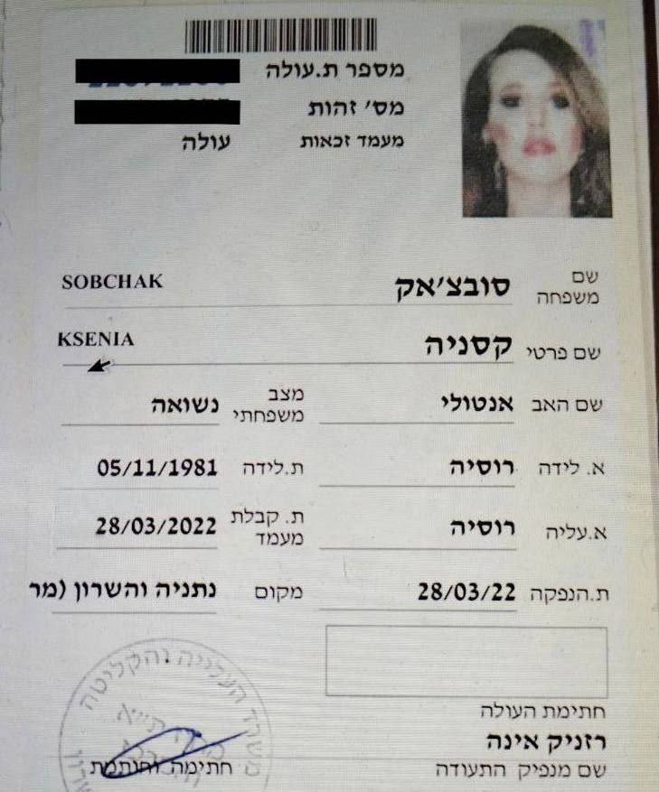 Канделаки обнародовала фото израильского паспорта Собчак, по которому та сбежала из России и существование которого отрицала
