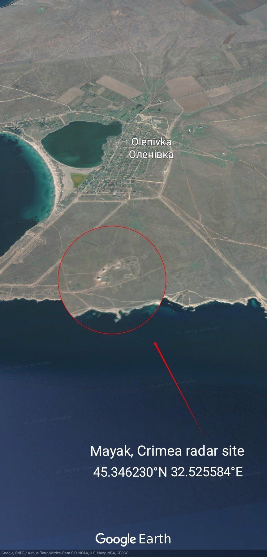 OSINT-исследователи обнаружили место в оккупированном Крыму, откуда могли запускать иранские дроны в сторону Одессы. Фото