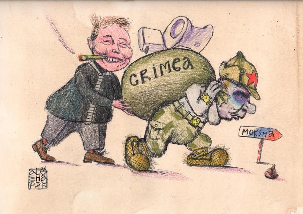 Російський художник відреагував на скандальні твіти Ілона Маска уїдливими карикатурами