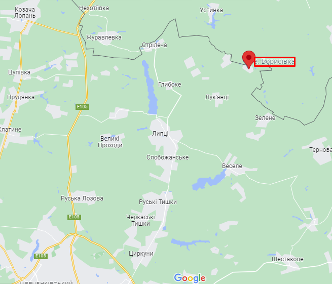 Приграничное село Борисовка на карте