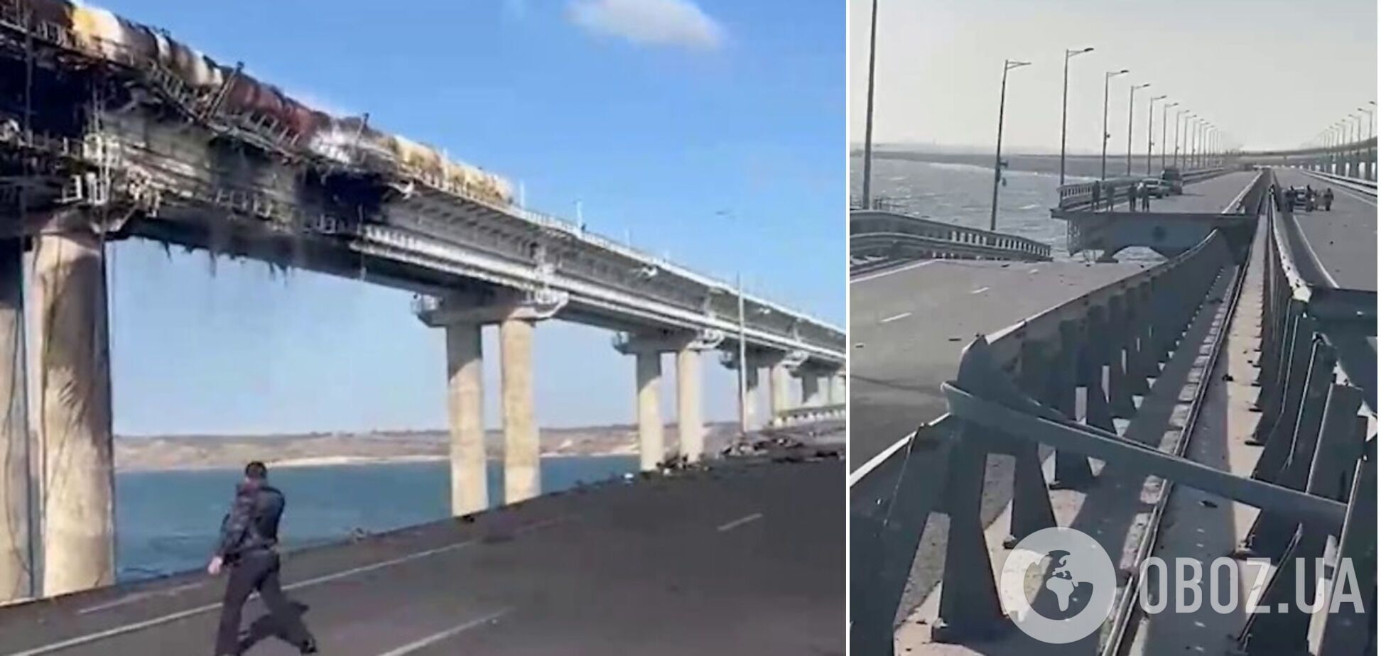 Секции моста лежат в воде: появились новые кадры последствий взрыва на Крымском мосту