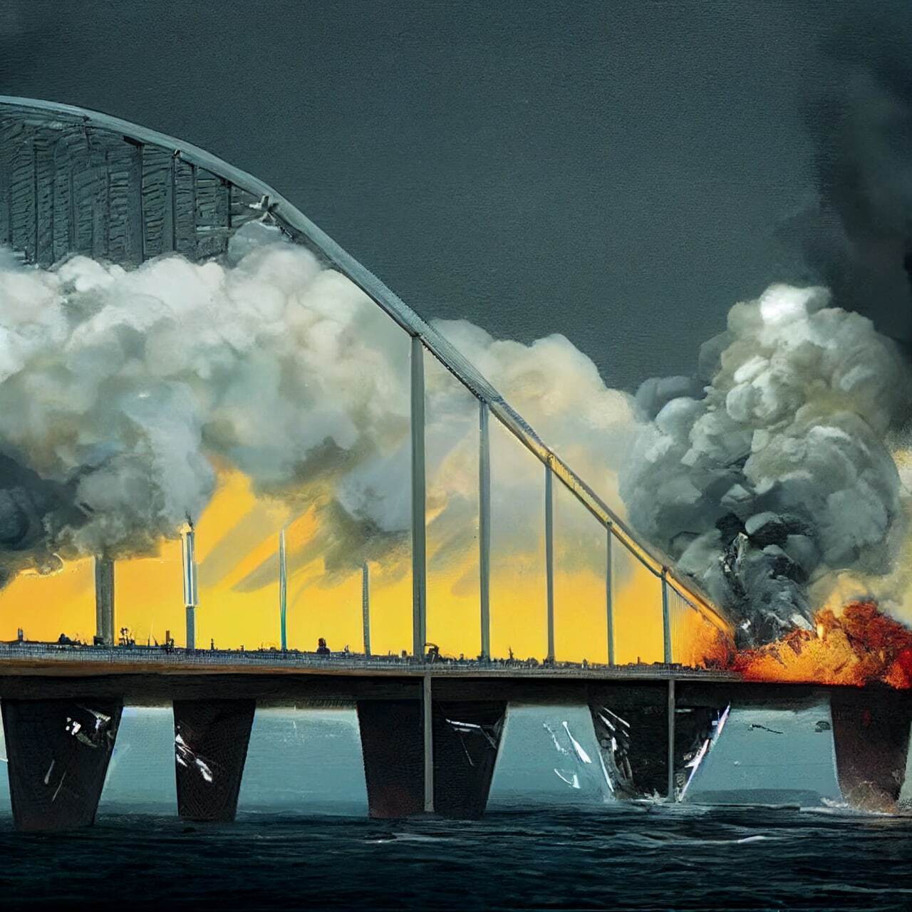 Як нейромережа Midjourney бачить "бавовну" на Керченському мосту: яскраві фото