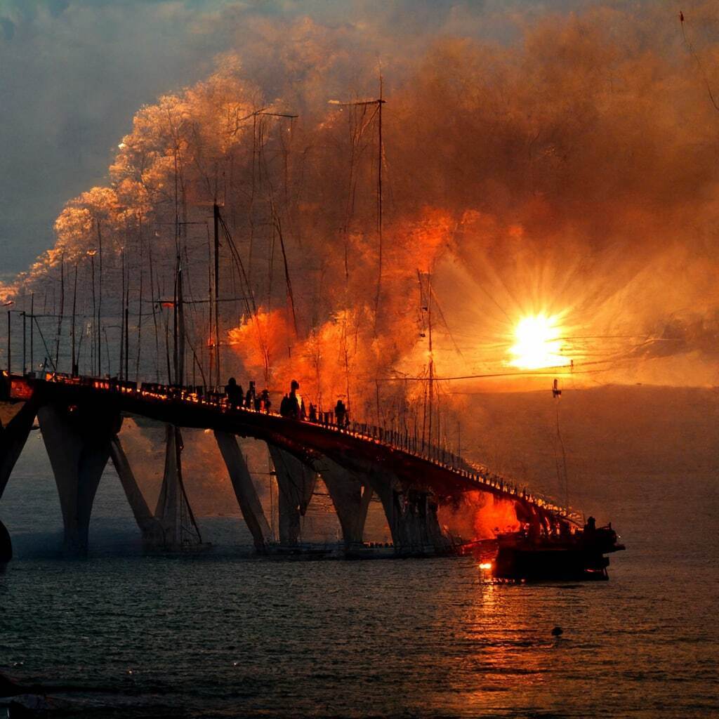 Как нейросеть Midjourney видит ''бавовну'' на Керченском мосту: яркие фото