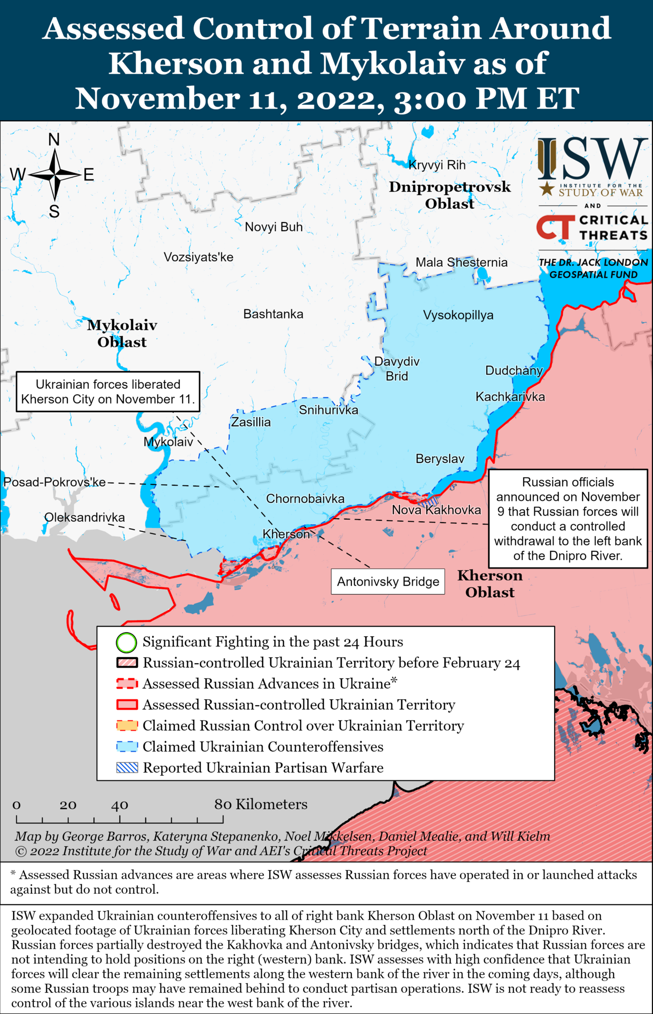 ЗСУ завершують звільнення правого берега Дніпра на Херсонщині та ведуть контрнаступ на Луганщині – ISW
