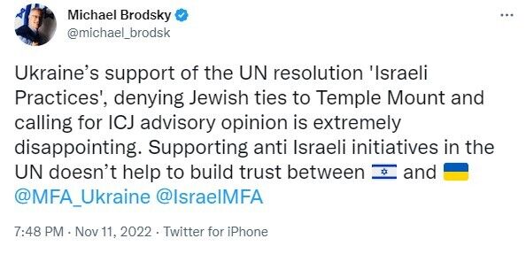 Україна підтримала вже другу антиізраїльську резолюцію ООН: посол Ізраїлю заявив про розчарування 