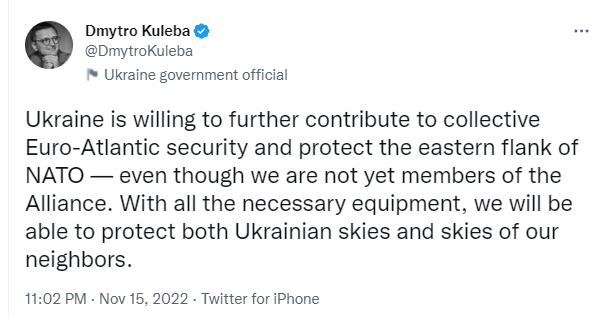Кулеба: нужны самолеты F-15 и F-16 и системы ПВО, защита неба Украины – защита НАТО