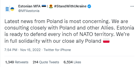 Кожен дюйм території НАТО має бути захищений: країни Балтії висловили підтримку Польщі після удару російських ракет
