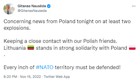 Каждый дюйм территории НАТО должен быть защищен: страны Балтии выразили поддержку Польше после удара российских ракет