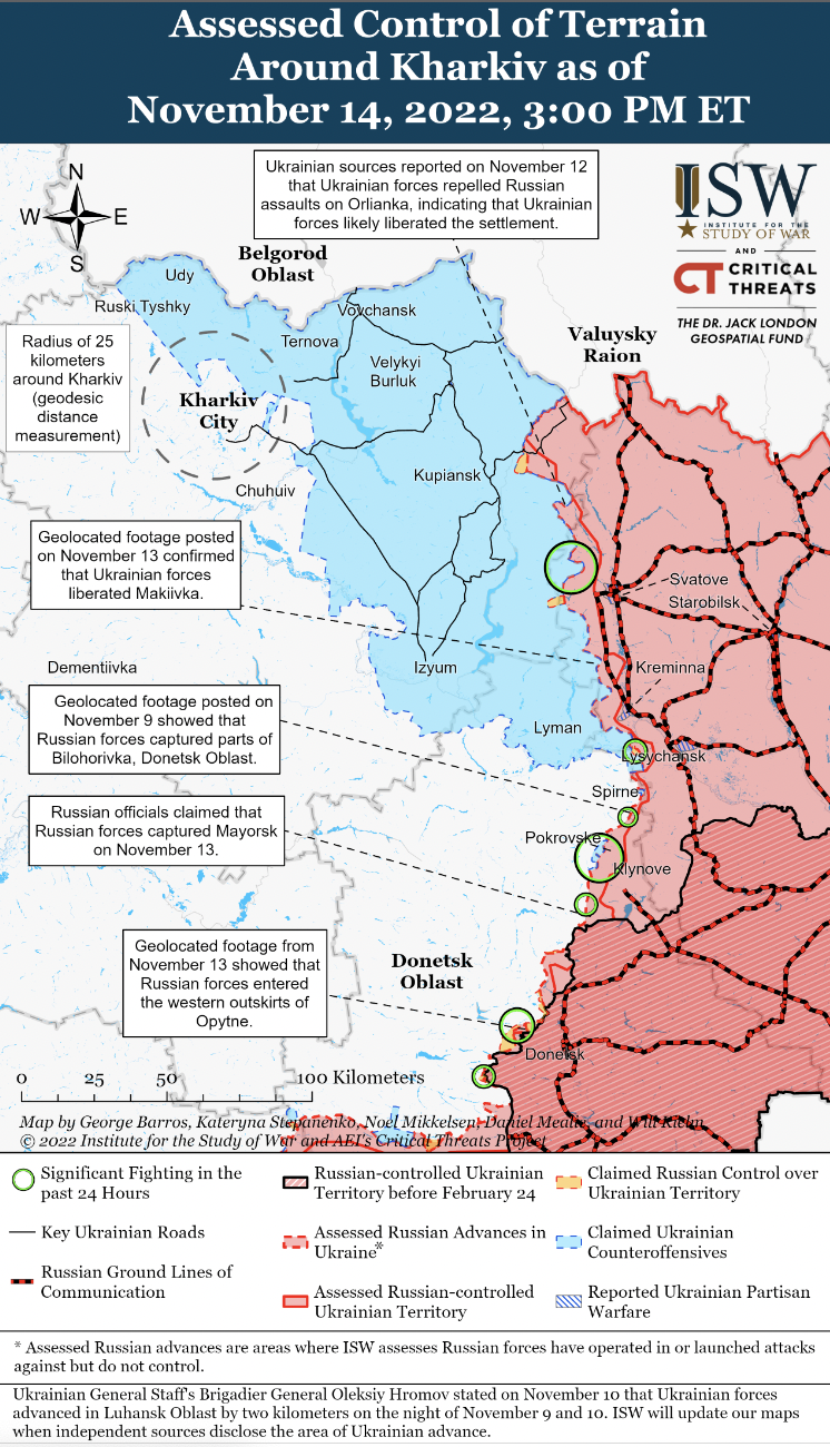 Війська РФ активізували наступальні дії на Донеччині, ЗСУ ведуть контрнаступ на лінії Сватове – Кремінна – ISW