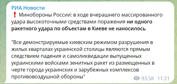 "Жодного удару не завдавалося": у РФ заявили, що не атакували Київ 15 листопада і ракета, яка впала у Польщі, не їхня