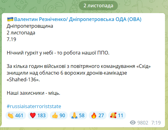 Оккупанты ночью дронами атаковали Украину: на Днепропетровщине за несколько часов сбиты шесть Shahed-136