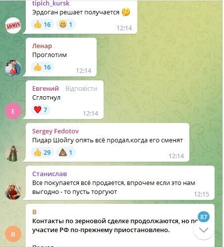 "У нас президент Ердоган?" Росіяни влаштували істерику після заяви про відновлення роботи "зернового коридору"