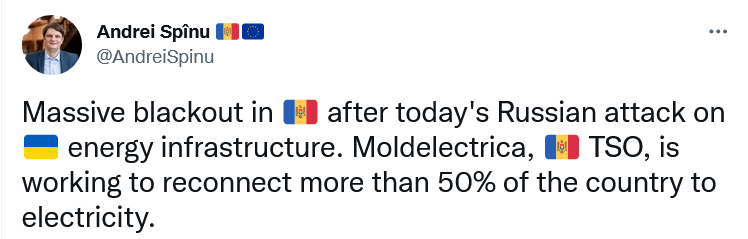 Без світла перебуває більш ніж половина Молдови