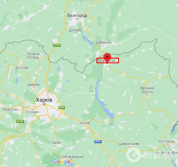 Вовчанськ на карті