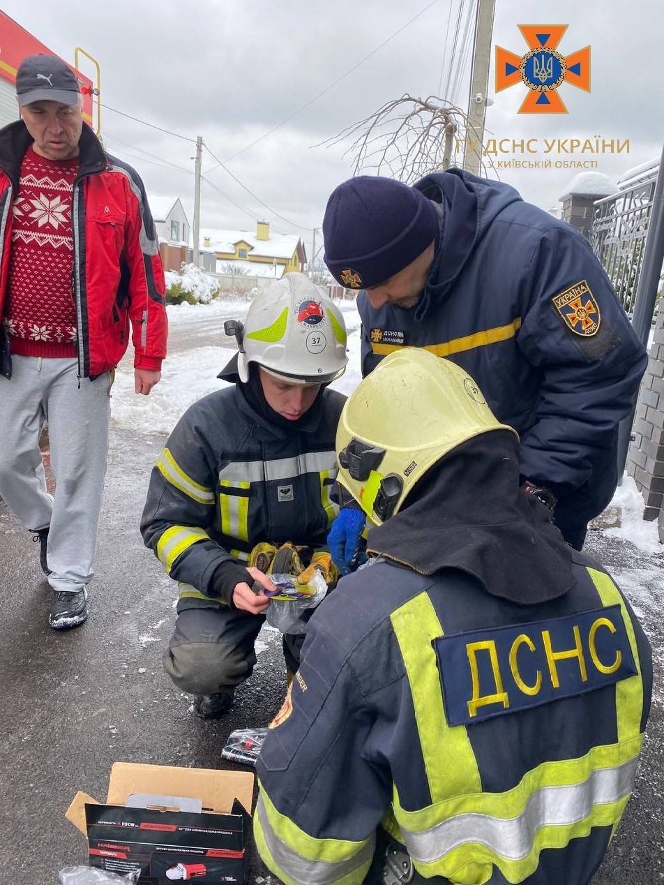 На Киевщине спасатели помогли песику, голова которого застряла в заборе. Фото и видео