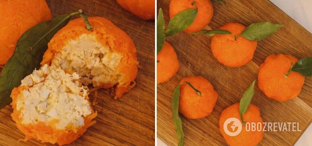 Салат ''Мандаринки'' с яйцами и сыром