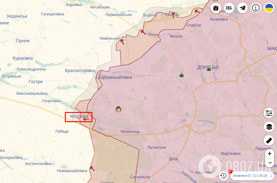 Марьинка Донецкой области на карте