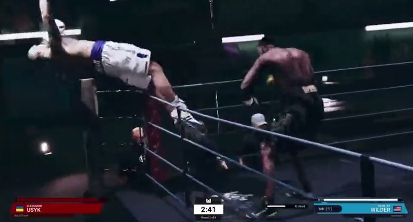 Брутальний нокаут: Вайлдер виніс Усика з рингу в бою-симуляції. Відео