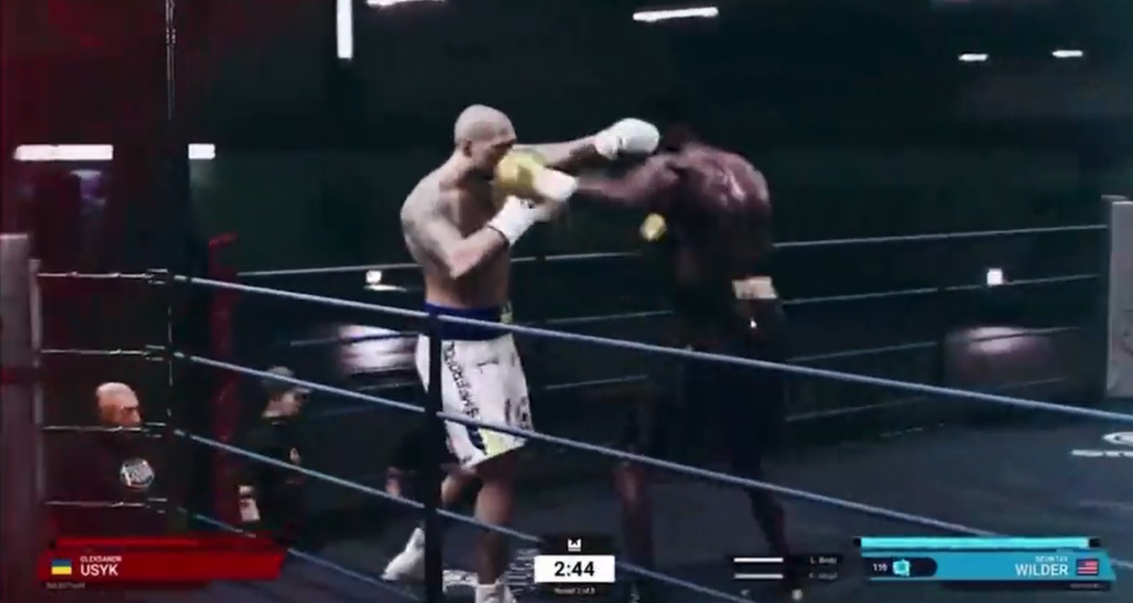Брутальный нокаут: Уайлдер вынес Усика с ринга в бою-симуляции. Видео
