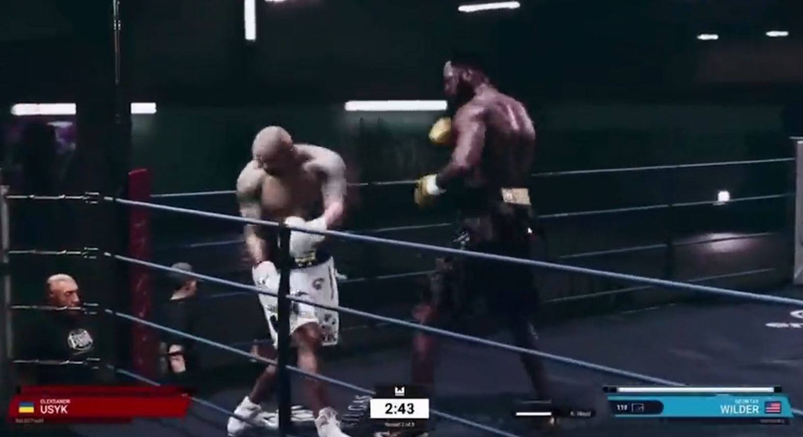 Брутальный нокаут: Уайлдер вынес Усика с ринга в бою-симуляции. Видео