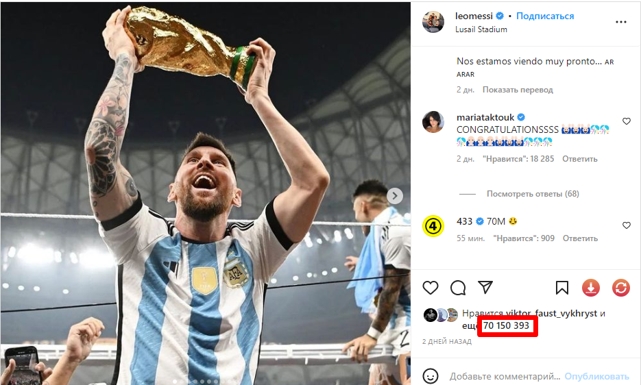 Фотография Месси с ЧМ-2022 установила фантастический рекорд современности