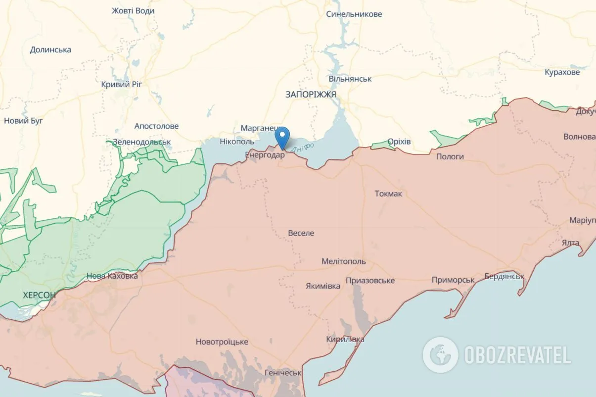 Энергодар на карте Украины