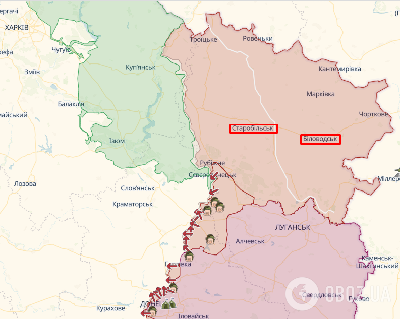 Старобельск и Беловодск на карте
