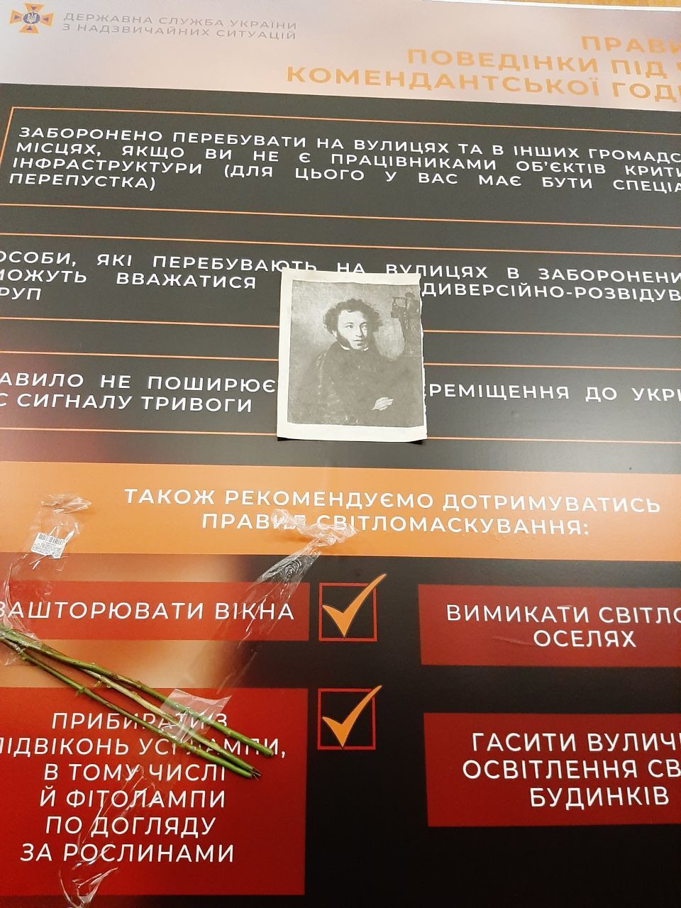 В Киеве на станцию метро "Университет" принесли изображение Пушкина и цветы на место, к которому стоял его бюст. Эксклюзивные фото