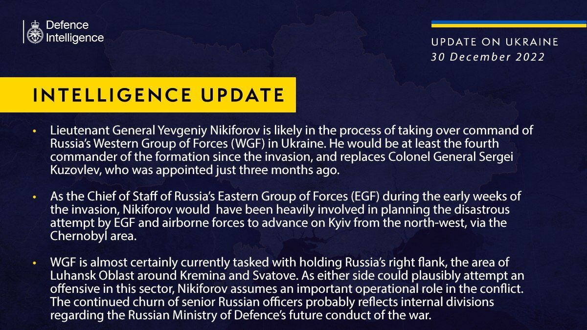 Разведка Британии рассказала, кто заменит четвертого уволенного с начала вторжения в Украину командующего Западным ВО