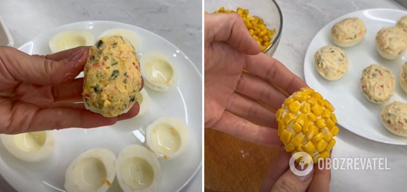 Фаршированные яйца с крабовыми палочками