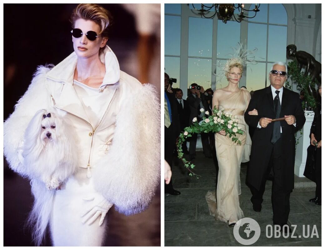 Кристен Макменами на подиуме в 1995-м и в 1997-м, на своей свадьбе